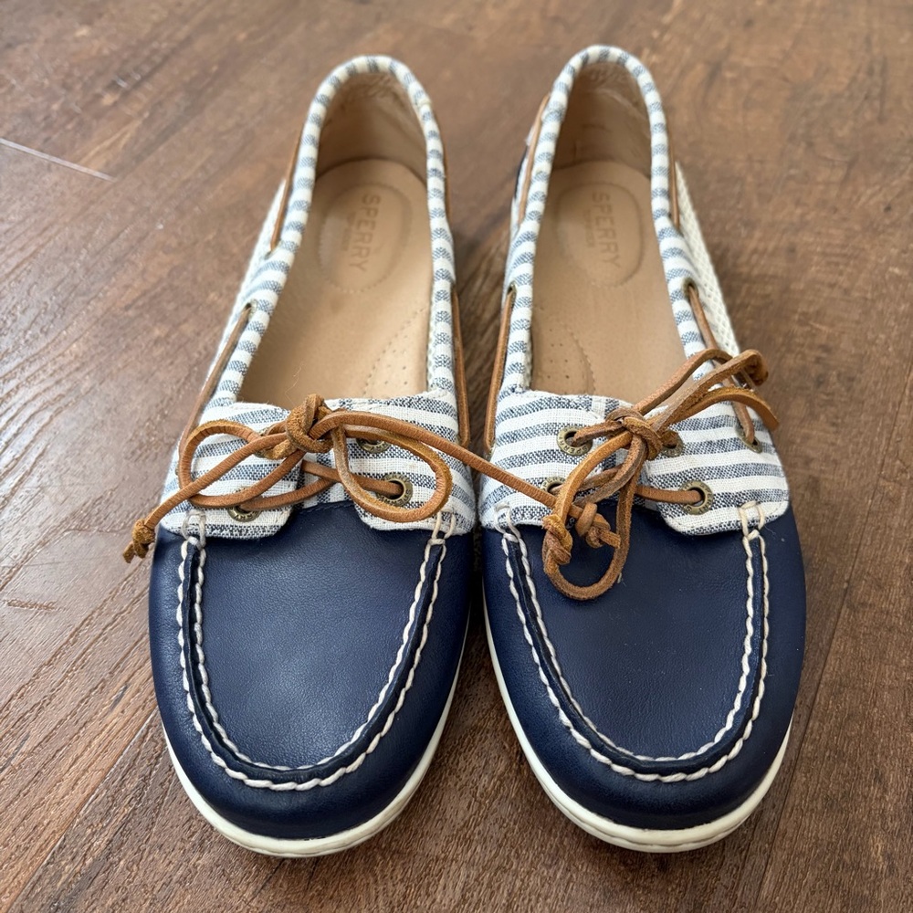 Sperry Navy Blue and White Striped Boat Shoes - Picture 3 of 8